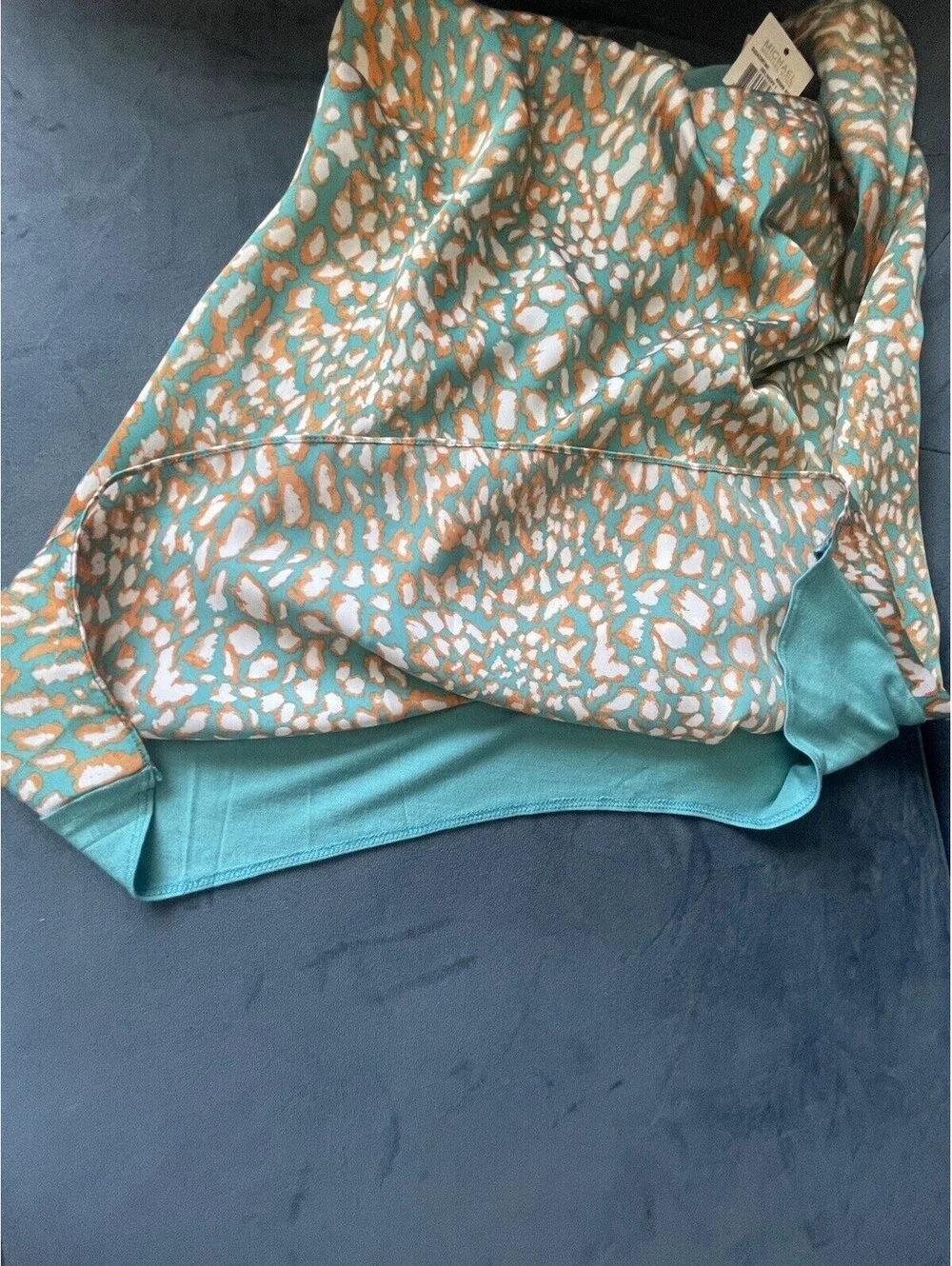MICHAEL KORS Sleeveless Top Tunic L Teal Orange Satin Drape Cowl Pullover NEW